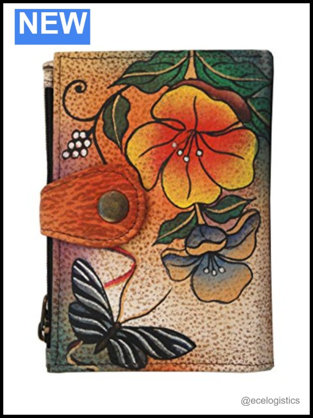 Hand Painted Genuine Leather Wallet with Button Closure